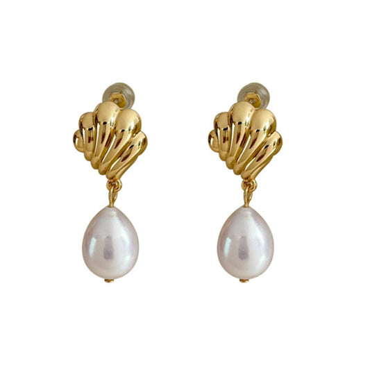 Embellique Gold Shell Pearl Stud Earrings