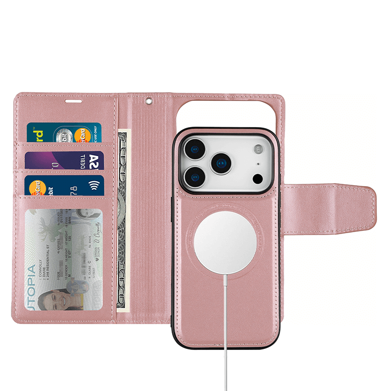 Compatible with iPhone 17 Pro Hanman Miro Leather 2-in-1 Wallet Case with Magnetic Back