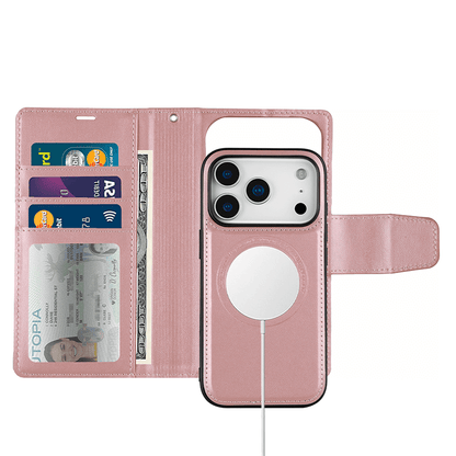 Compatible with iPhone 17 Pro Hanman Miro Leather 2-in-1 Wallet Case with Magnetic Back