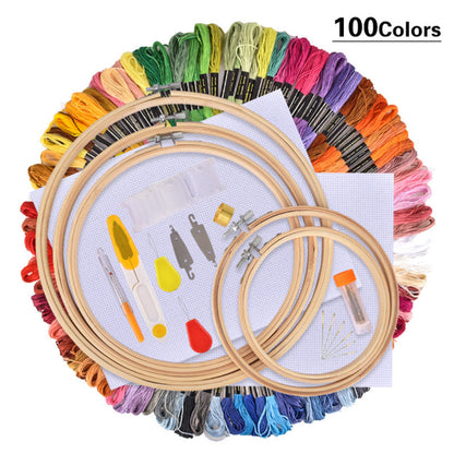 100 colours Hand Embroidery Kit Embroidery Hoops and Cross Stitch Tools