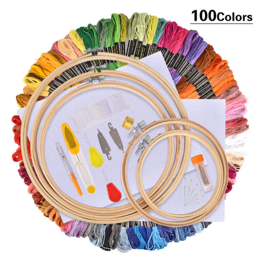 100 colours Hand Embroidery Kit Embroidery Hoops and Cross Stitch Tools