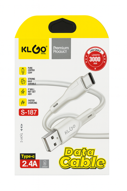 KLGO White Data Cable 2.4a Type C 3m Length