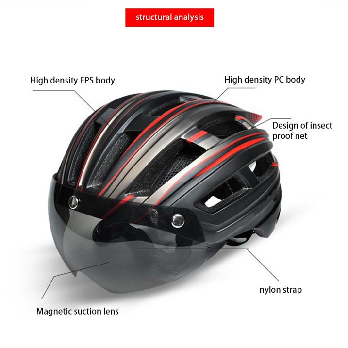 HT-22 Adult Bike Helmet – Lightweight Cycling Helmet with Magnetic Goggles & LED Tail Light HT43204