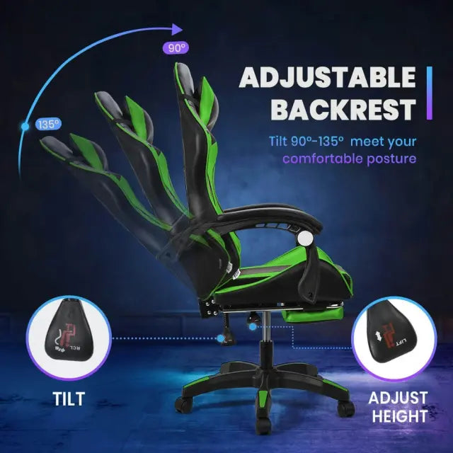 Gaming Desk & Chair Combo - RGB LED Desk + RGB LED Gaming Chair with Footrest