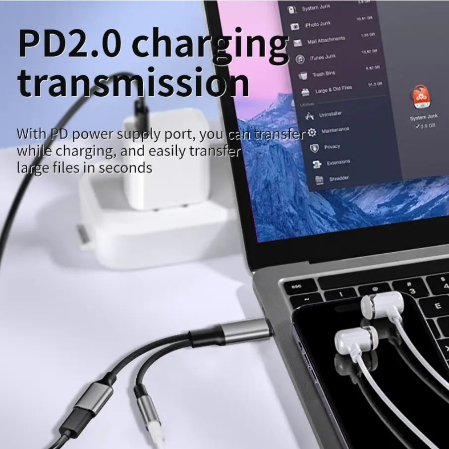 2-in-1 USB-C Adapter Cable | Dual Port Type-C Charging & Audio Adapter