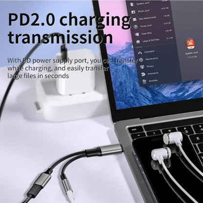 2-in-1 USB-C Adapter Cable | Dual Port Type-C Charging & Audio Adapter