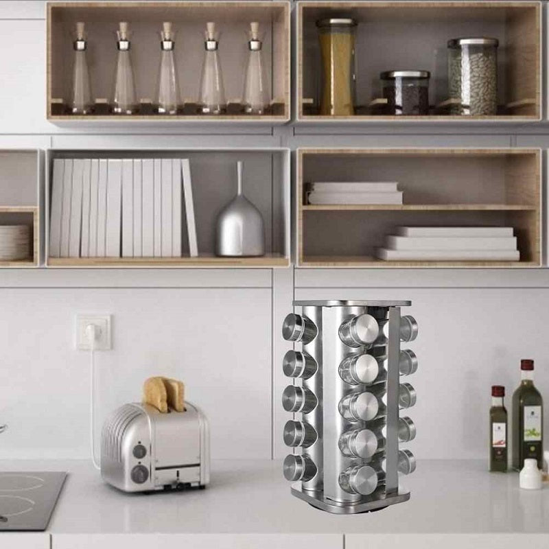 Spice Rack Stand Carousel Rotating Glass Round 20 Jars