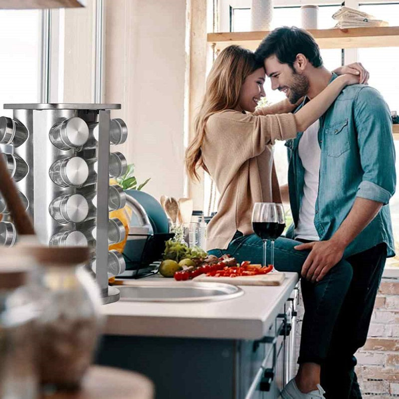 Spice Rack Stand Carousel Rotating Glass Round 20 Jars