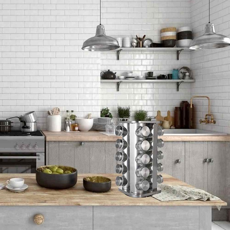 Spice Rack Stand Carousel Rotating Glass Round 20 Jars