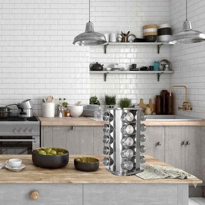 Spice Rack Stand Carousel Rotating Glass Round 20 Jars