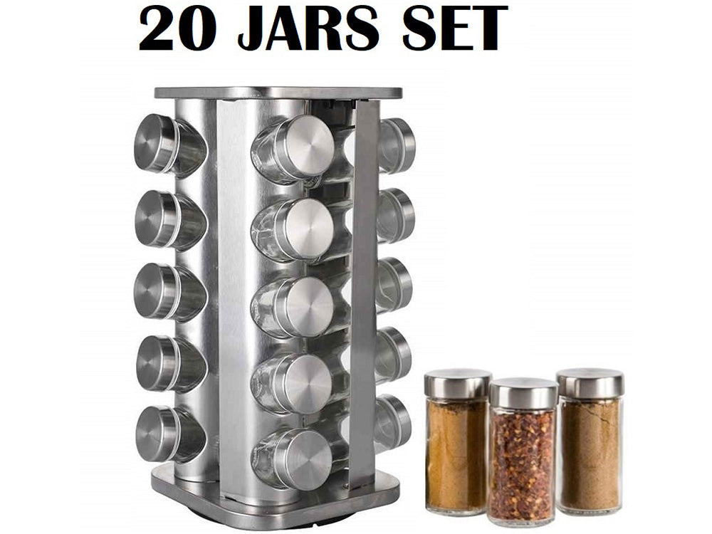 Spice Rack Stand Carousel Rotating Glass Round 20 Jars