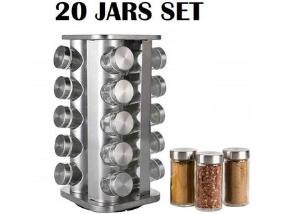 Spice Rack Stand Carousel Rotating Glass Round 20 Jars