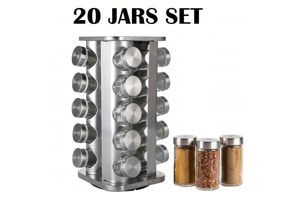 Spice Rack Stand Carousel Rotating Glass Round 20 Jars