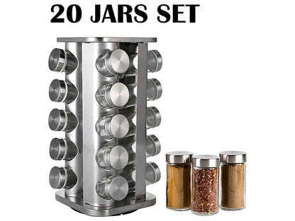 Spice Rack Stand Carousel Rotating Glass Round 20 Jars