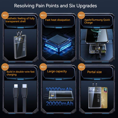 20000mah Display Power Bank With Built-in Cables