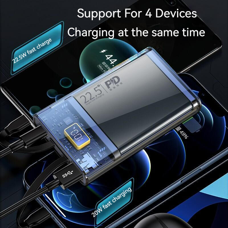 20000mah Display Power Bank With Built-in Cables