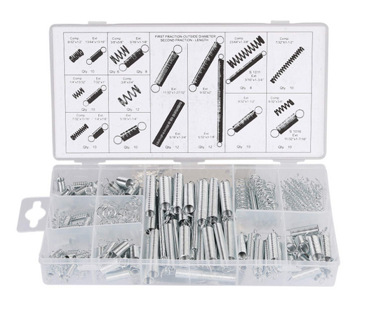 200 Piece Spring Assortment Set Zinc Plated Compression and Extension