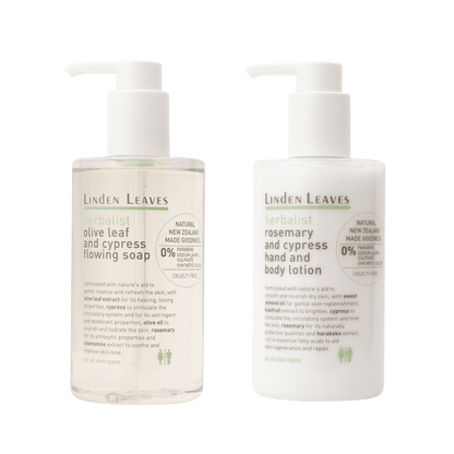 Rosemary And Cypress Hand And Body Lotion & Olive Leaf & Cypress Flowing Soap