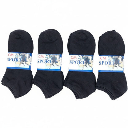 (12 Pairs) Thin Ankle Socks - BLACK - M7-11/ W8-12