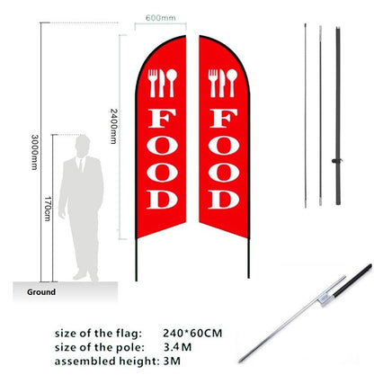 'FOOD' 3.4m Drill/SET Commercial Feather Banner Flag with Base