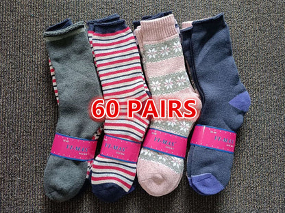 60 Pairs Women's Thick Thermal Crew Socks, Size 6-10