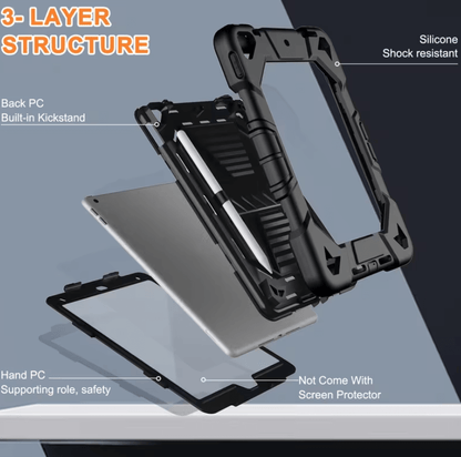Rugged iPad 10.2 Case (7th/8th/9th Gen) – Shockproof Cover, Stand & Pencil Holder