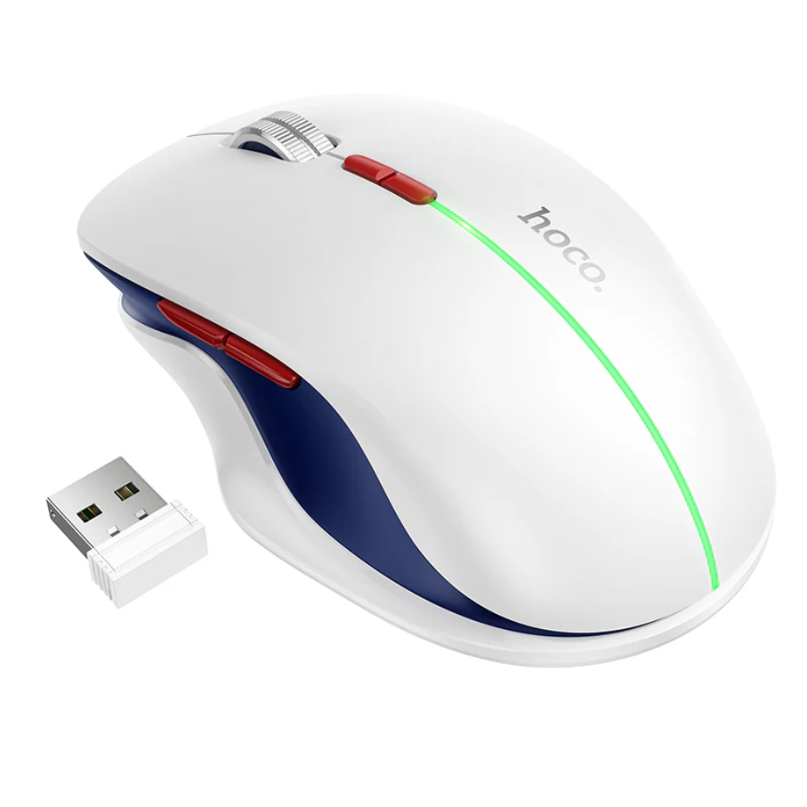 Wireless Mouse Dual Mode Bluetooth LED Rechargeable (GM40) White