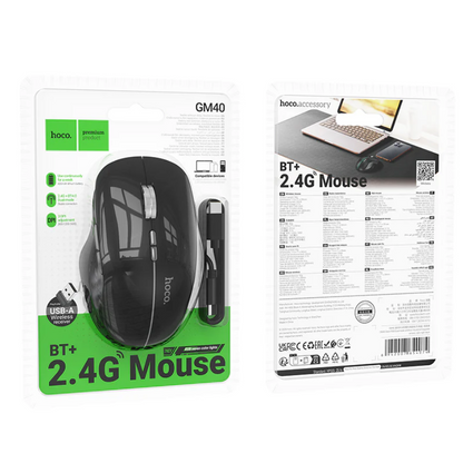 Wireless Mouse Dual Mode Bluetooth LED Rechargeable (GM40) Black
