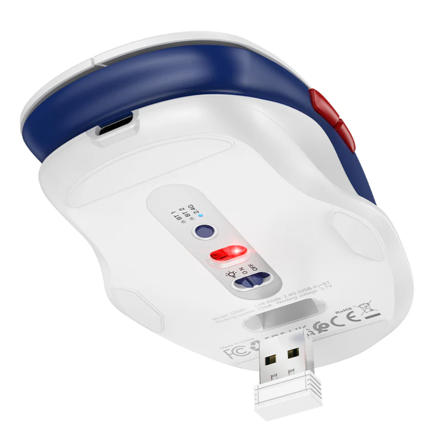 Wireless Mouse Dual Mode Bluetooth LED Rechargeable (GM40) White