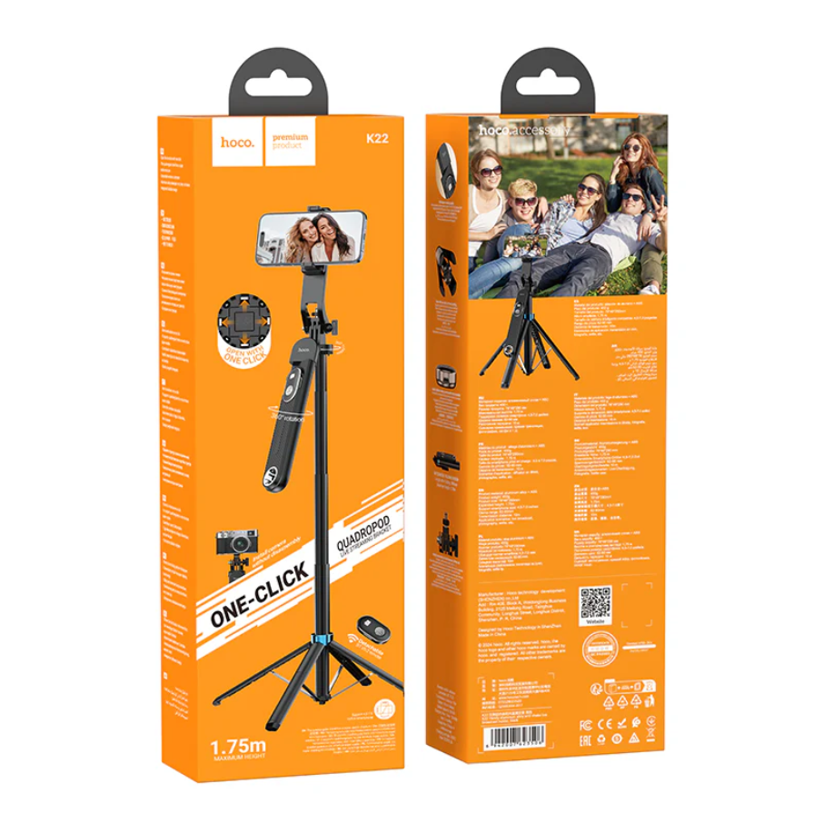 Hoco Premium Bluetooth Selfie Stick 1.75m Quadpod Stand (K22)
