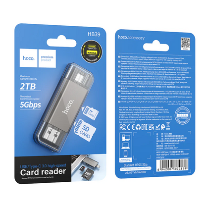 Hoco USB 3.0 Memory Card Reader USB-A USB-C Dual Plug (HB39)