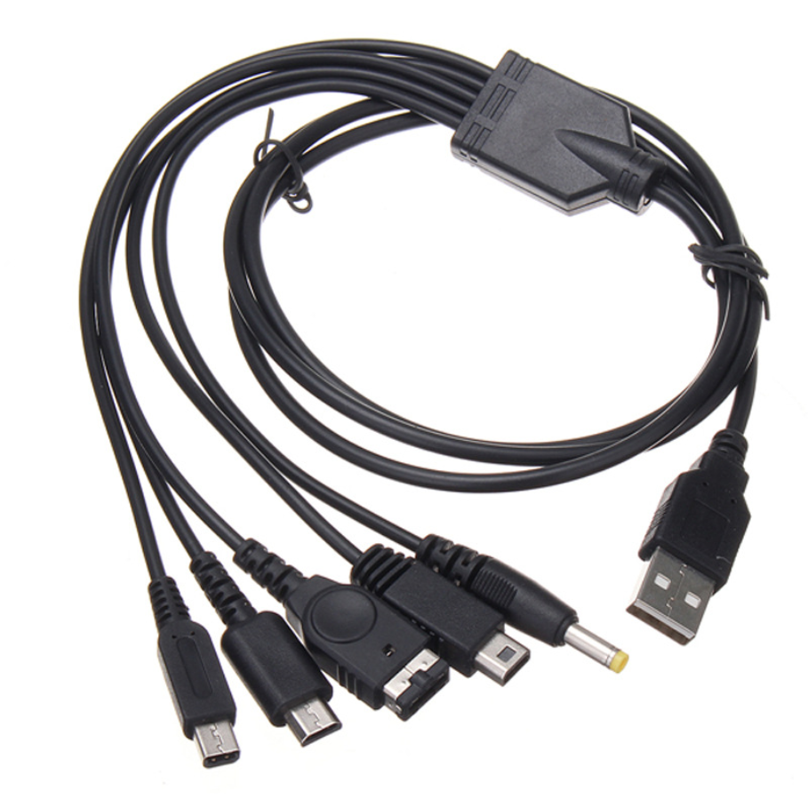 5-in-1 USB Charging Cable for Nintendo 3DS, DS Lite, DSi, Wii U, GBA SP & PSP