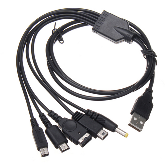 5-in-1 USB Charging Cable for Nintendo 3DS, DS Lite, DSi, Wii U, GBA SP & PSP