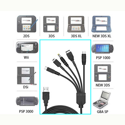 5-in-1 USB Charging Cable for Nintendo 3DS, DS Lite, DSi, Wii U, GBA SP & PSP