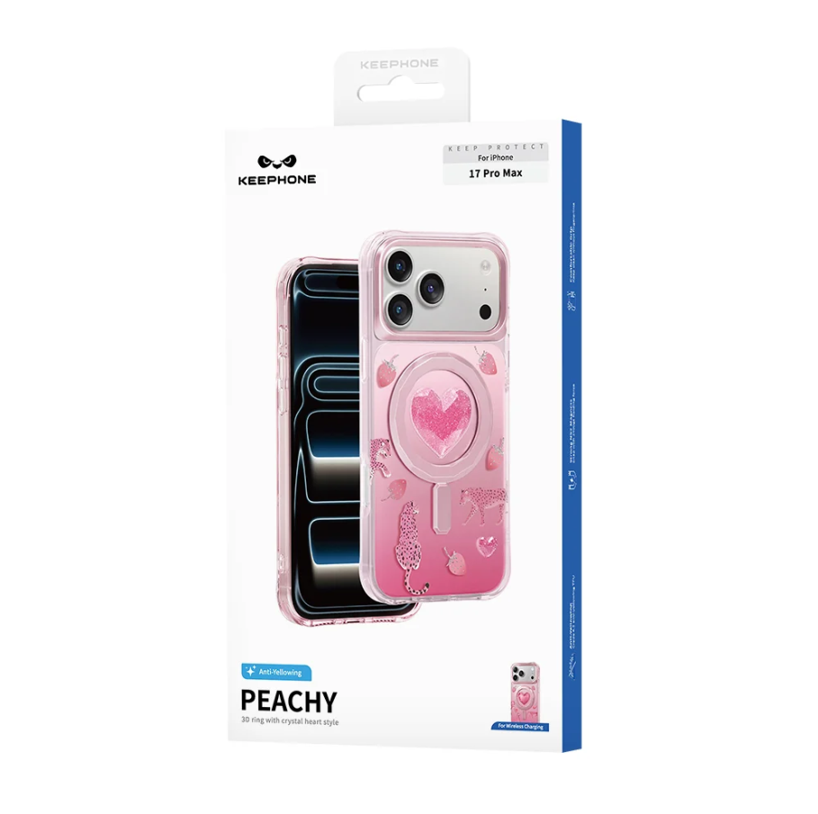 Keephone 3D Heart Glitter Case for iPhone 17 Pro Max | MagSafe Compatible (Peachy)