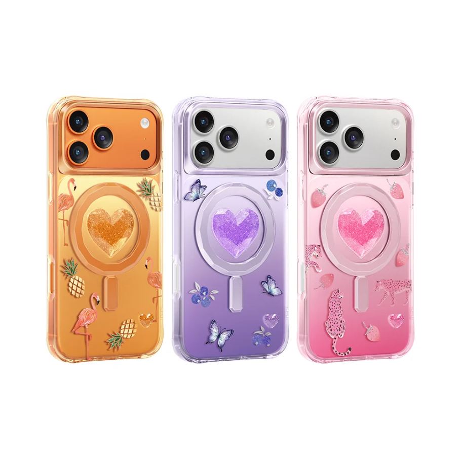 Keephone 3D Heart Glitter Case for iPhone 17 Pro Max | MagSafe Compatible (Peachy)