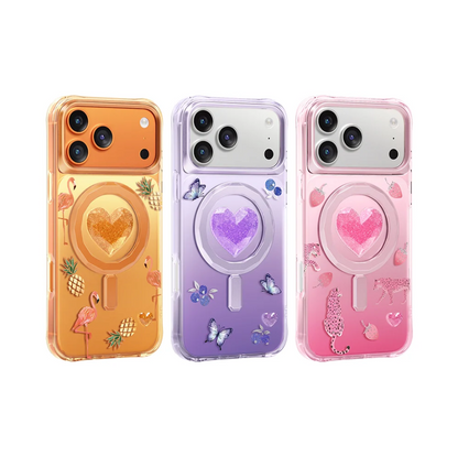 Keephone 3D Heart Glitter Case for iPhone 17 Pro Max | MagSafe Compatible (Peachy)