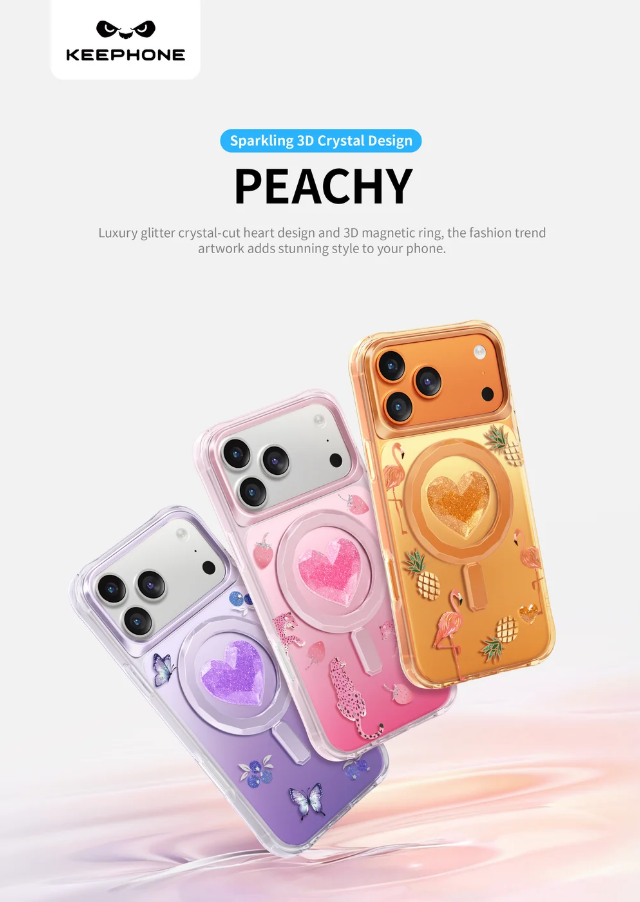 Keephone 3D Heart Glitter Case for iPhone 18 Pro Max | MagSafe Compatible (Peachy)