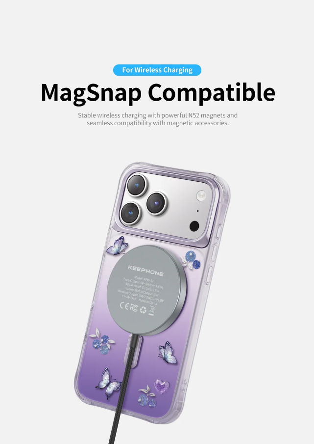 Keephone 3D Heart Glitter Case for iPhone 17 Pro Max | MagSafe Compatible (Peachy)