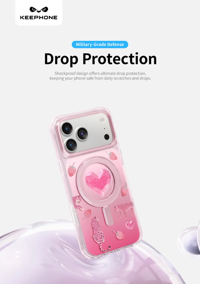 Keephone 3D Heart Glitter Case for iPhone 18 Pro Max | MagSafe Compatible (Peachy)