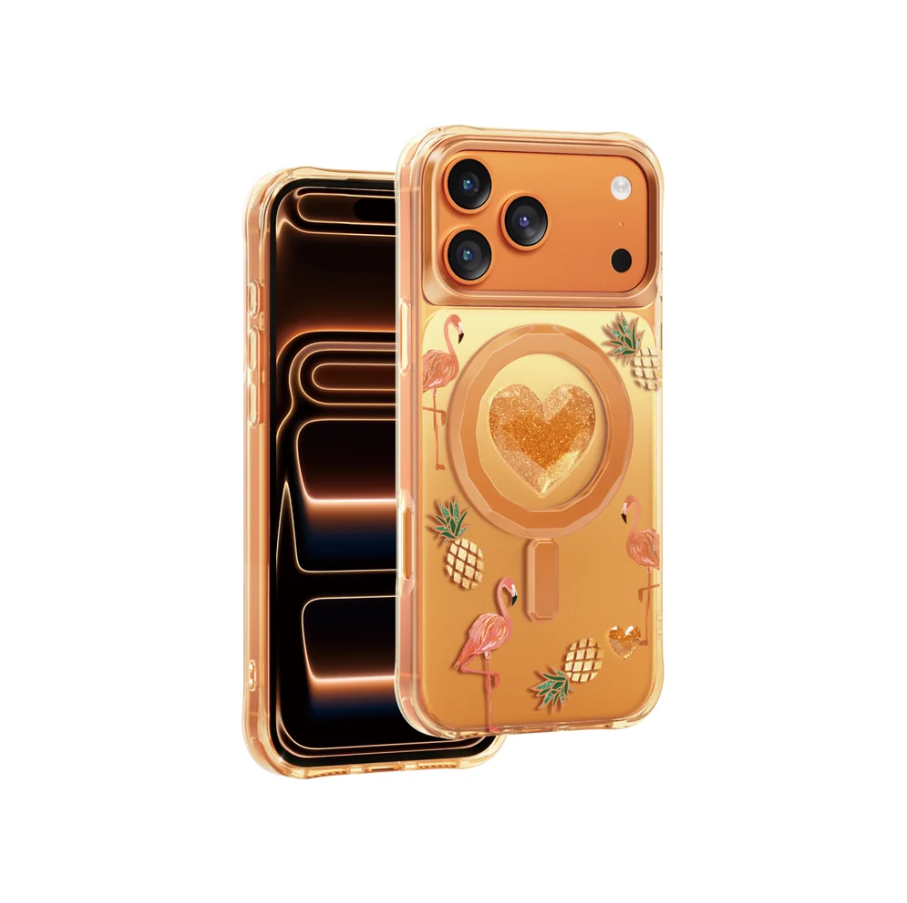 Keephone 3D Heart Glitter Case for iPhone 17 Pro Max | MagSafe Compatible (Peachy)
