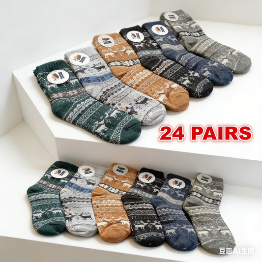 24 Pairs Mens Slipper Fuzzy Socks Winter Super Warm Soft Socks with Grippers