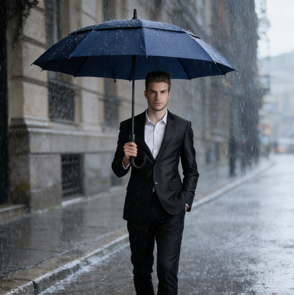 Navy Double-Canopy Umbrella Windproof 150CM Large Auto-Open +Cover