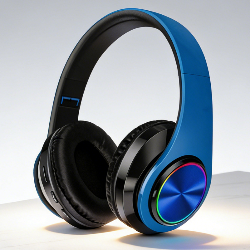 BLUE Wireless bluetooth Headset Headphones Foldable Stereo Earphones LED Super
