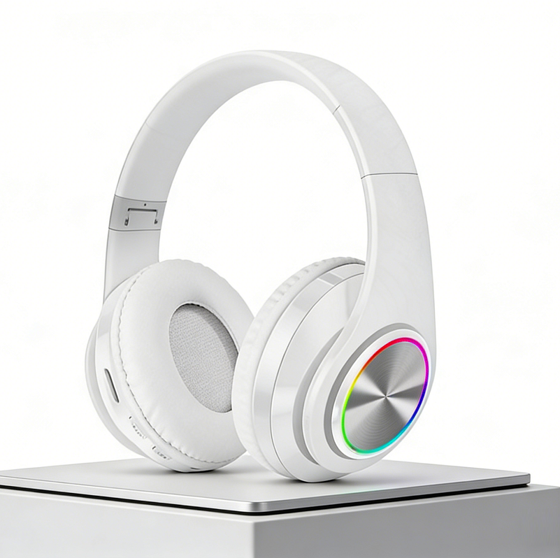 WHITE- Wireless bluetooth Headset Headphones Foldable Stereo Earphones LED Super