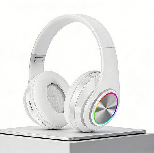 WHITE- Wireless bluetooth Headset Headphones Foldable Stereo Earphones LED Super