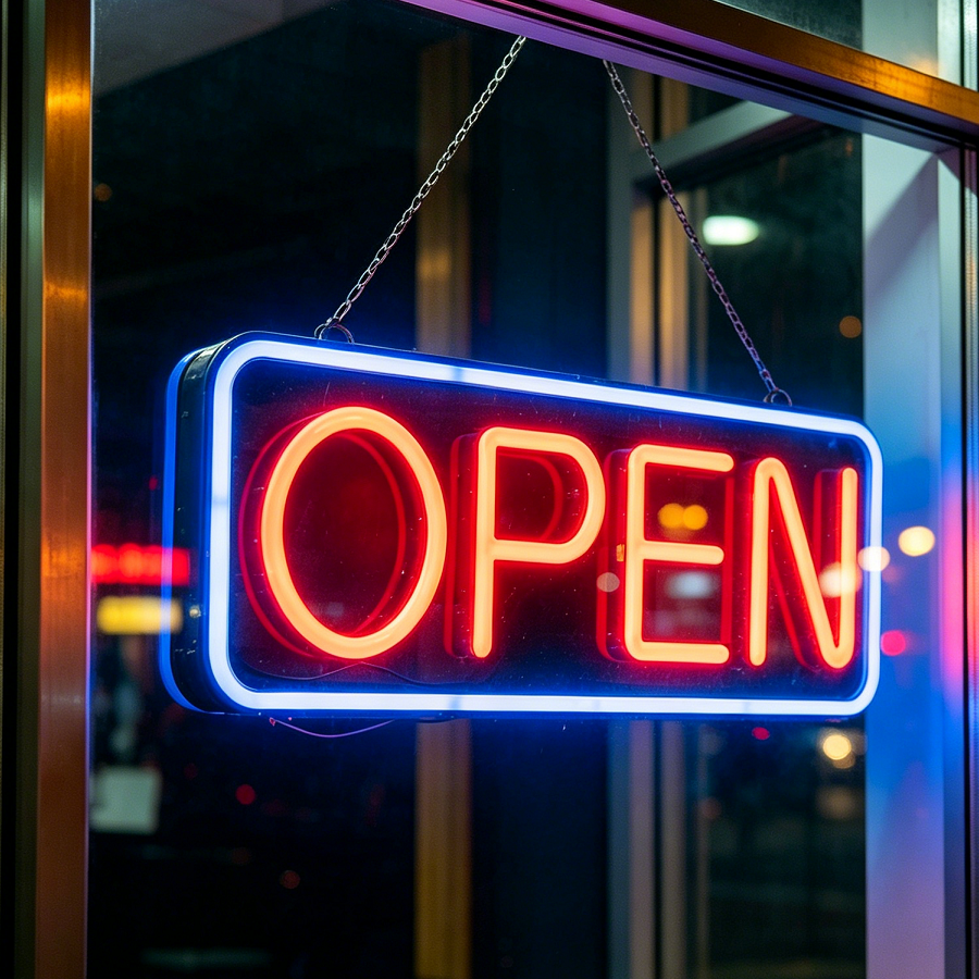 Large OPEN Sign Size L Neon LED Flashing & Remote Control 55CM
