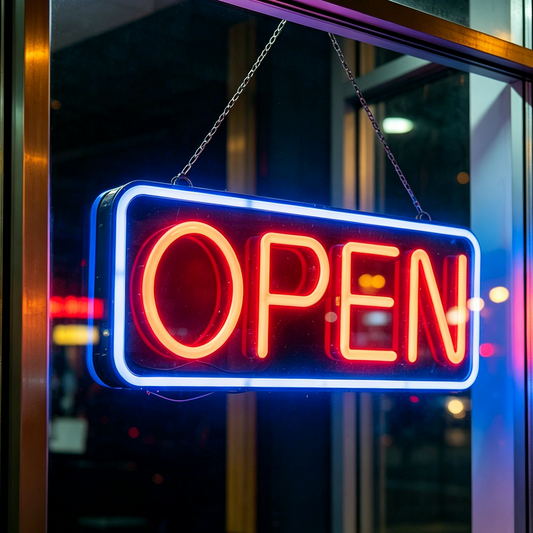 Large OPEN Sign Neon LED Flashing & Remote Control 55CM