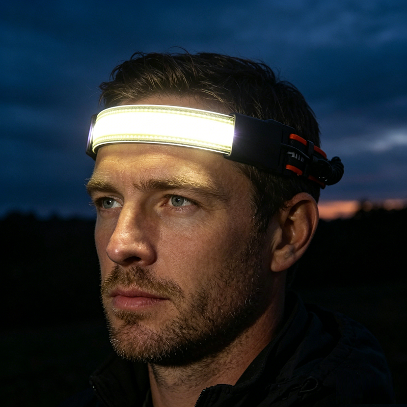 230°Wide-Angle Headlamp Flashlight with Red Taillight 3 Light Modes Lightweight