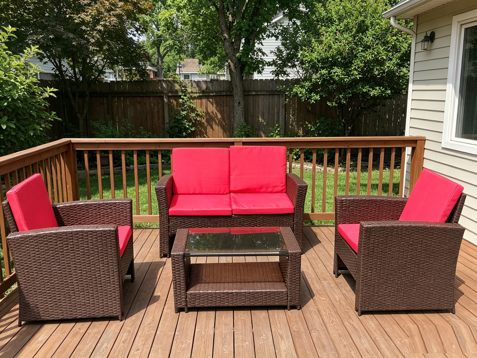 Rattan 2-Seat Sofa, 2 Chairs & Coffee Table 4PCS Set - Brown PE/PVC